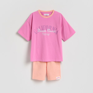 Bawełniany komplet z szortami - 140 (9 lat) - wielobarwny - dziewczynki - Reserved - 267HN-MLC