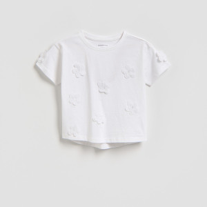 T-shirt z aplikacją - 116 (5-6 lat) - złamana biel - dziewczynki - Reserved - 267HU-01X