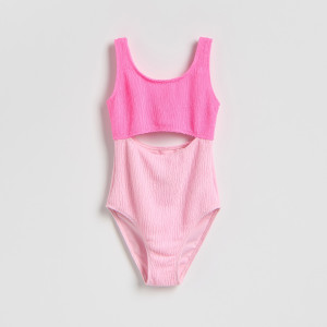 Jednoczęściowy strój kąpielowy z wycięciami - 110/116 (4-6 lat) - intensywny róż - dziewczynki - Reserved - 268IY-42X