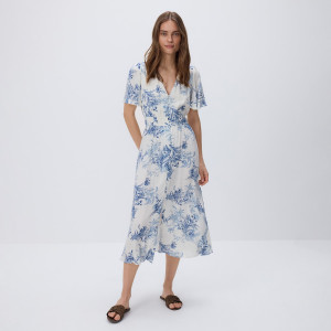 Sukienka midi w kwiaty - XL - niebieski - damska - Reserved - 269FH-55X