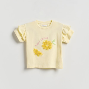 Bawełniany t-shirt z aplikacją 3d - 104 (3-4 lata) - żółty - dziewczynki - Reserved - 271HU-11X