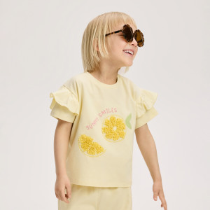 Bawełniany t-shirt z aplikacją 3d - 110 (4-5 lat) - żółty - dziewczynki - Reserved - 271HU-11X