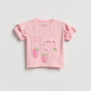 Bawełniany t-shirt z aplikacją 3d - 104 (3-4 lata) - różowy - dziewczynki - Reserved - 271HU-30X