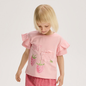 Bawełniany t-shirt z aplikacją 3d - 104 (3-4 lata) - różowy - dziewczynki - Reserved - 271HU-30X