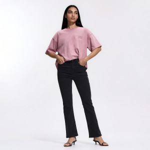 Jeansy flare z krótszą nogawką - 46 - czarny - damska - Reserved - 271KS-99J