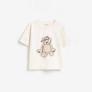 Bawełniany t-shirt - 104 (3-4 lata) - złamana biel - chłopcy - Reserved - 272JV-01M
