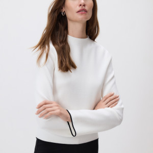 Sweter z kontrastową lamówką - XL - złamana biel - damska - Reserved - 274GV-01X