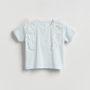Bawełniany t-shirt z falbanką - 104 (3-4 lata) - jasnoniebieski - dziewczynki - Reserved - 274HU-05X