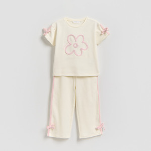 Bawełniany komplet z aplikacją - 104 (3-4 lata) - złamana biel - dziewczynki - Reserved - 280HU-01X