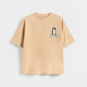 Bawełniany t-shirt - 170 (13-14 lat) - beżowy - chłopcy - Reserved - 284JV-08X