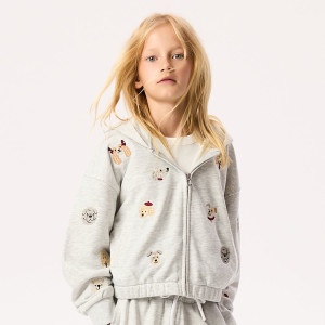 Bluza z kapturem - 122 (6-7 lat) - jasnoszary - dziewczynki - Reserved - 287HN-09M