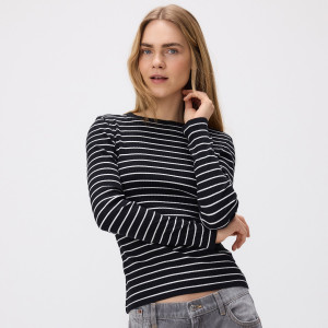 Longsleeve z prążkowanej dzianiny - XS - czarny - damska - Reserved - 2898T-99M