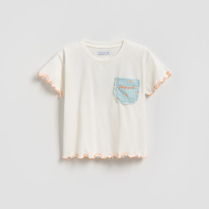 T-shirt z aplikacją - 104 (3-4 lata) - złamana biel - dziewczynki - Reserved - 289HU-01X