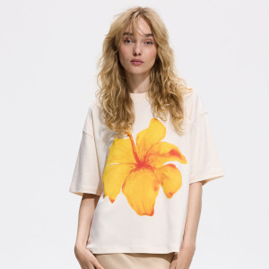 Bawełniany t-shirt z nadrukiem - S - kremowy - damska - Reserved - 289KZ-02X