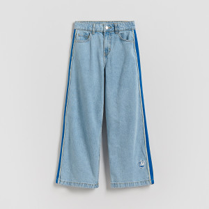Jeansy super wide leg z lampasami - 146 (10 lat) - niebieski - dziewczynki - Reserved - 292HN-50J