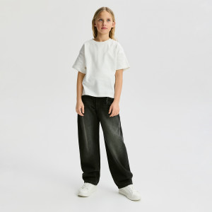 Jeansy skater z brelokiem - 146 (10 lat) - czarny - dziewczynki - Reserved - 294HN-99J
