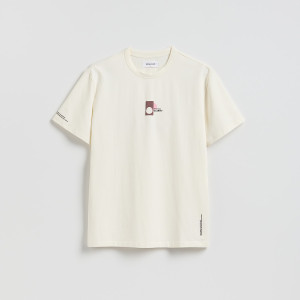 T-shirt comfort z nadrukiem - XL - złamana biel - męska - Reserved - 295FP-01X