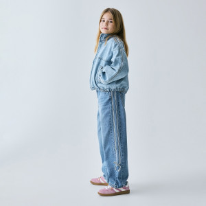Jeansy wide leg z lampasami - 158 (12 lat) - niebieski - dziewczynki - Reserved - 298HN-55J