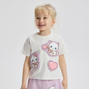 Bawełniany t-shirt z aplikacją 3d - 104 (3-4 lata) - złamana biel - dziewczynki - Reserved - 301HU-01X