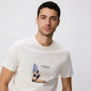 T-shirt regular z bawełny merceryzowanej - M - złamana biel - męska - Reserved - 302FP-01X