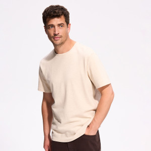 Melanżowy t-shirt regular - XXL - beżowy - męska - Reserved - 304FP-08M