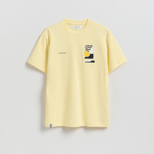 T-shirt comfort z nadrukiem - S - jasnożółty - męska - Reserved - 310FP-10X