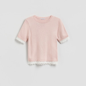 Sweter z dodatkiem wełny - M - pastelowy róż - damska - Reserved - 311HI-03X