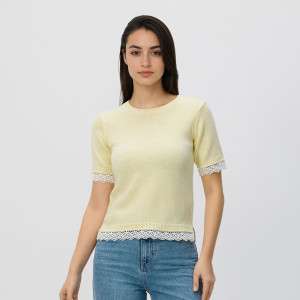 Sweter z dodatkiem wełny - S - jasnożółty - damska - Reserved - 311HI-10X