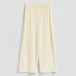 Szerokie spodnie z lyocellu - L - złamana biel - damska - Reserved - 311KT-01X