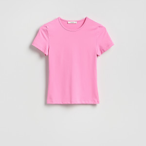 Gładki t-shirt - M - intensywny róż - damska - Reserved - 312HT-42X
