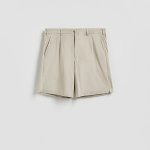 Szorty regular z dodatkiem lnu - L - beżowy - męska - Reserved - 3198C-08X