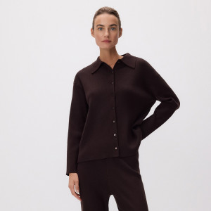 Prążkowany kardigan z kołnierzykiem - XL - brązowy - damska - Reserved - 319HI-88X