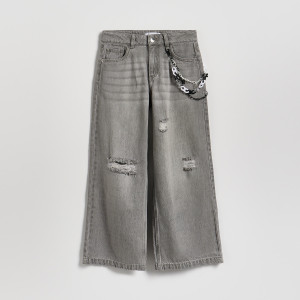 Jeansy super wide leg z łańcuszkiem - 146 (10 lat) - jasnoszary - dziewczynki - Reserved - 319HN-09J