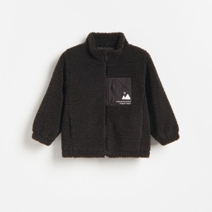 Kurtka sherpa ze stójką - 86 (12-18 m.) - brązowy - chłopcy - Reserved - 319JP-88X