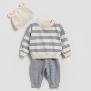 Bawełniany komplet z czapką - 62 (1-3 m.) - ciemnoszary - chłopcy - Reserved - 321HV-90X