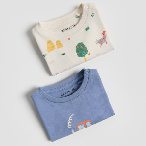 Bawełniany longsleeve 2 pack - 62 (1-3 m.) - kremowy - chłopcy - Reserved - 322HV-02X