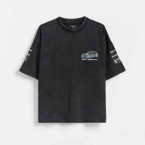 Bawełniany t-shirt z nadrukiem - 140 (9 lat) - ciemnoszary - chłopcy - Reserved - 324JV-90X