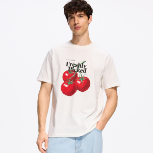 T-shirt comfort z nadrukiem - L - złamana biel - męska - Reserved - 326FP-01X