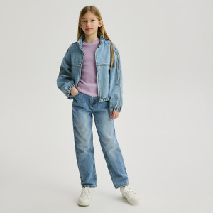 Jeansy straight fit - 128 (7-8 lat) - niebieski - dziewczynki - Reserved - 338HN-55J