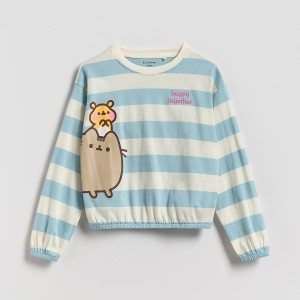 Bluzka w paski Pusheen - 122 (6-7 lat) - jasnoniebieski - dziewczynki - Reserved - 340FT-05X