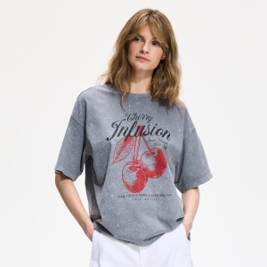 T-shirt z nadrukiem - M - ciemnoszary - damska - Reserved - 340HT-90X