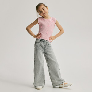 Elastyczne jeansy wide leg - 116 (5-6 lat) - jasnoszary - dziewczynki - Reserved - 342HN-09J
