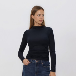 Longsleeve z marszczeniami - S - czarny - damska - Reserved - 343JX-99X