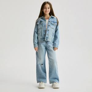 Jeansy wide leg z przetarciem - 122 (6-7 lat) - niebieski - dziewczynki - Reserved - 345HN-50J