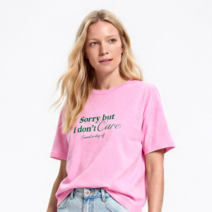 T-shirt z nadrukiem - XS - pastelowy róż - damska - Reserved - 348HT-03X