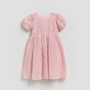 Sukienka z bufiastymi rękawami - 116 (5-6 lat) - pastelowy róż - dziewczynki - Reserved - 352IB-03X
