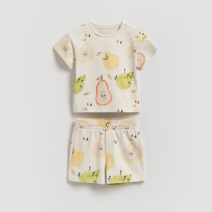 Bawełniany komplet z nadrukiem - 62 (1-3 m.) - kremowy - chłopcy - Reserved - 355HV-02X