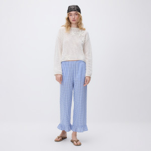 Bawełniane spodnie z falbanką - L - jasnoniebieski - damska - Reserved - 355JZ-05X