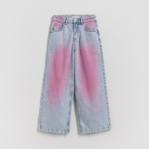 Jeansy wide leg z opraniem - 158 (12 lat) - niebieski - dziewczynki - Reserved - 357HN-05J