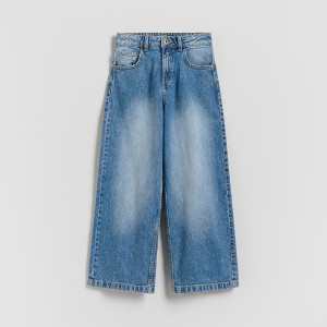 Jeansy wide leg z opraniem - 140 (9 lat) - niebieski - dziewczynki - Reserved - 357HN-55J